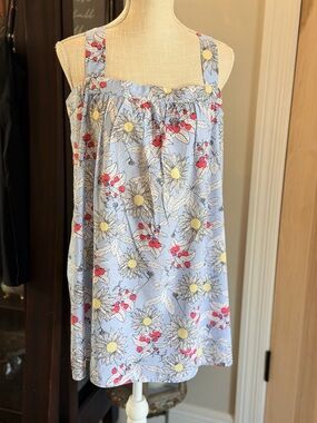 Jane and Bleecker Blue Floral Swim Cover Up | Sleep Dress. Sz-L Strawberries